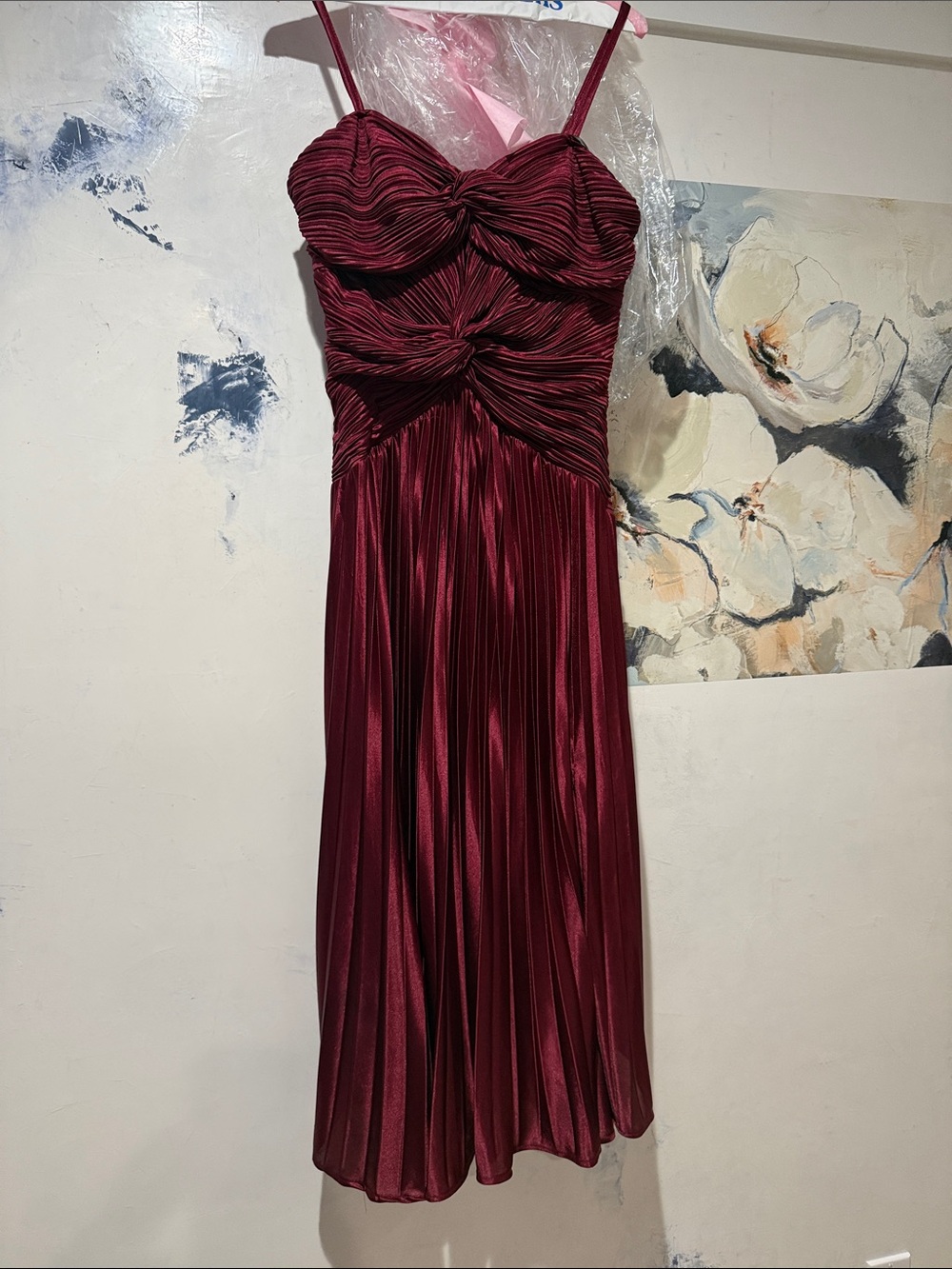 Lulu's Wine Red Twist-Front Pleated Midi Dress